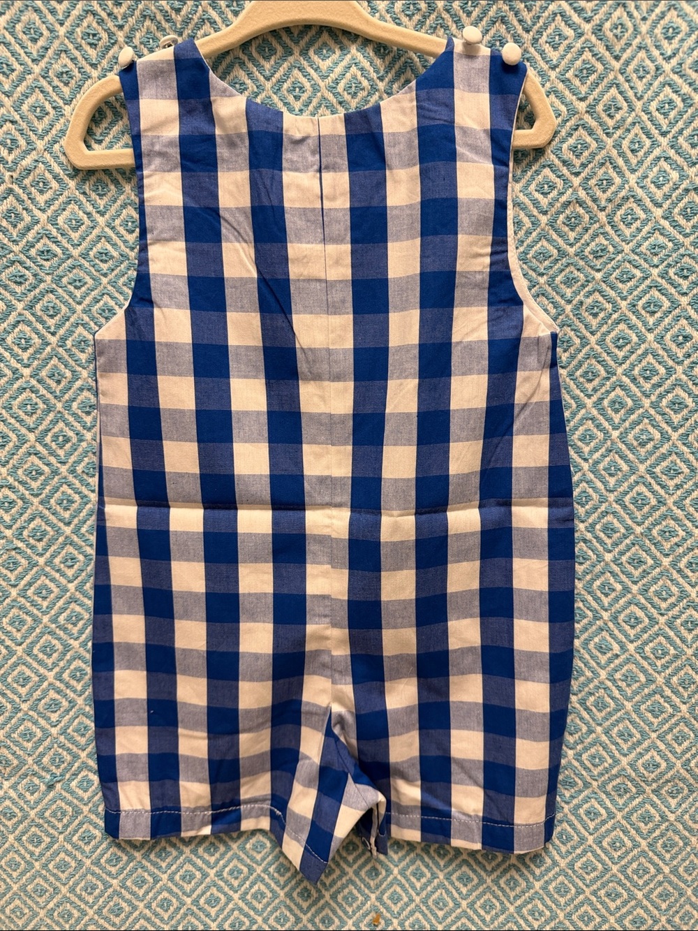 Lil Cactus Blue and White Gingham Kids Overalls - Picture 4 of 5